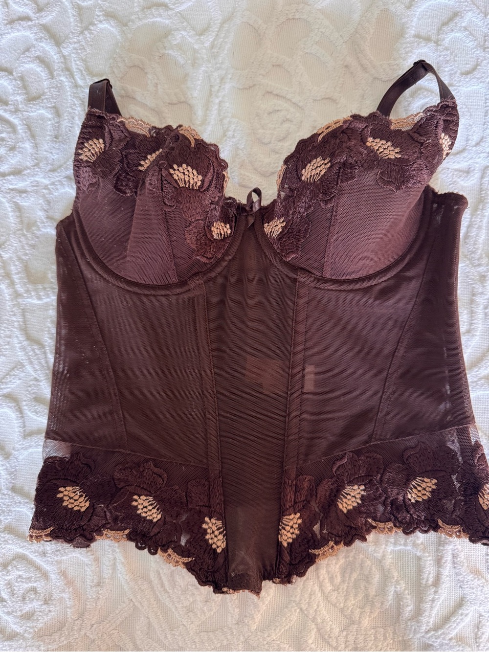 Vintage Y2K Secret Treasures 34B Brown Floral Corset Bustier
